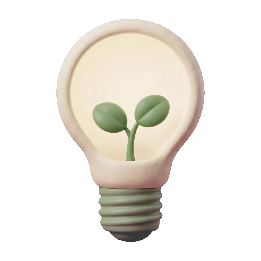 A clay light bulb with a seedling growing inside