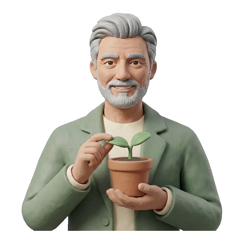 The Tended coach, tending a seedling in a terracotta pot