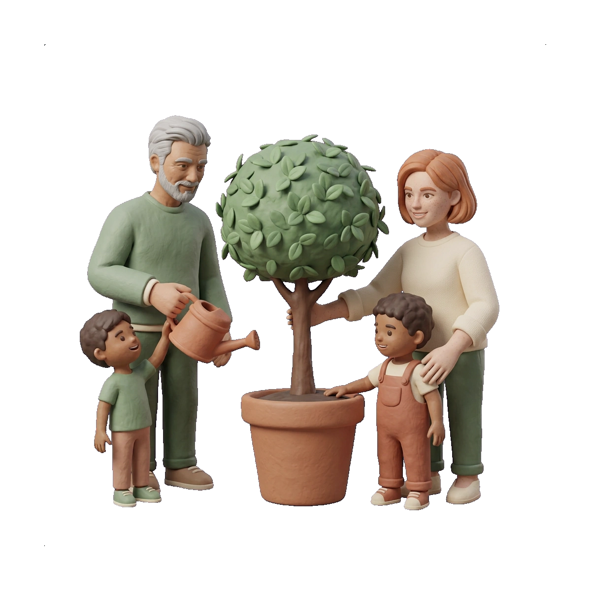 A family tending one tree together