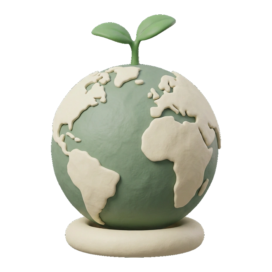 A clay globe with a seedling sprouting from the top